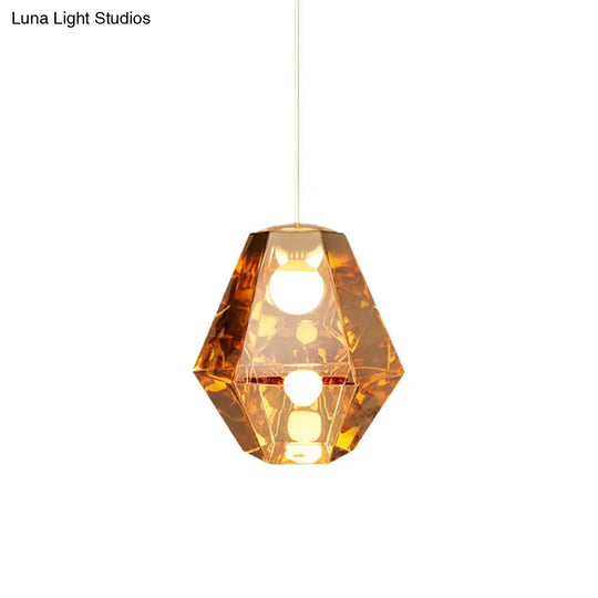 Diamond Pendant Glass Ceiling Light With Clear/Amber Shade – Modern Post-Modern Design 1-Light