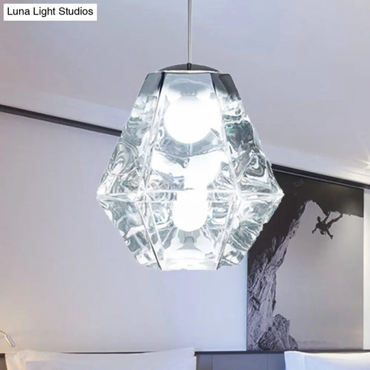 Diamond Pendant Lighting: Post-Modern Glass Ceiling Light With Linear/Stout Shade - Clear/Amber