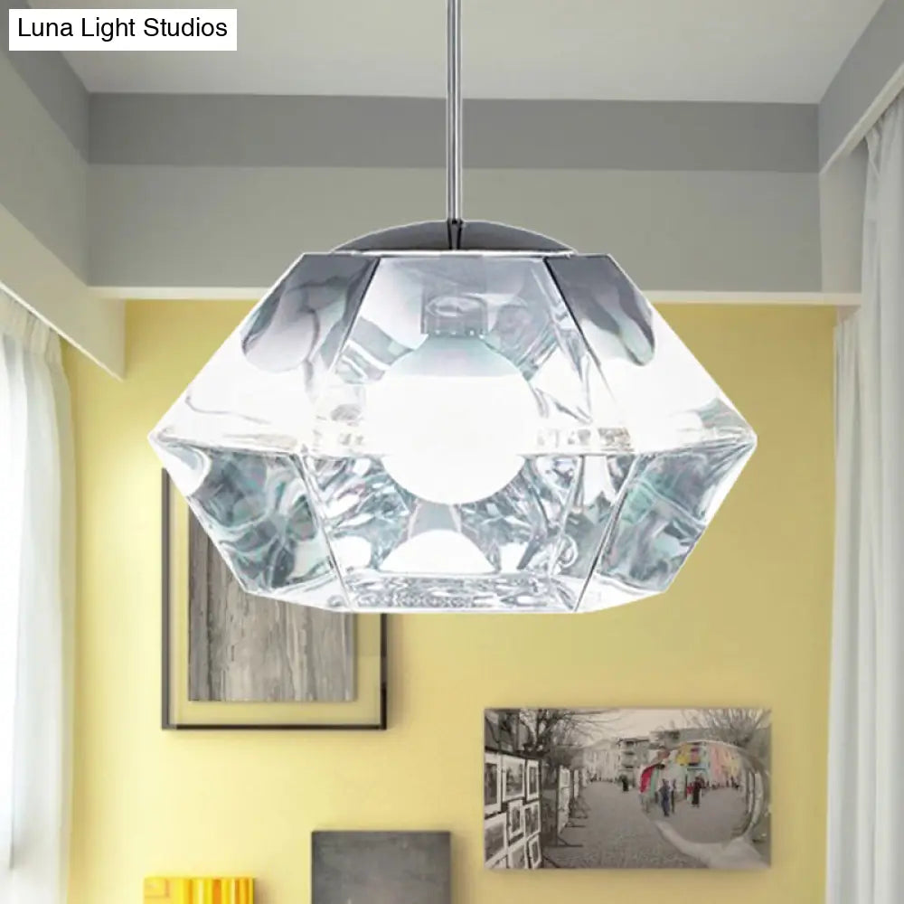 Diamond Pendant Lighting: Post-Modern Glass Ceiling Light With Linear/Stout Shade - Clear/Amber