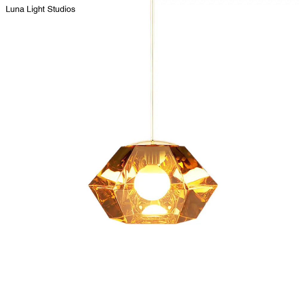 Diamond Pendant Glass Ceiling Light With Clear/Amber Shade – Modern Post-Modern Design 1-Light