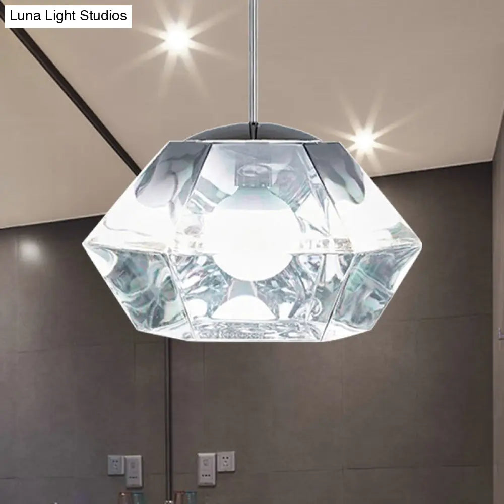 Diamond Pendant Lighting: Post-Modern Glass Ceiling Light With Linear/Stout Shade - Clear/Amber