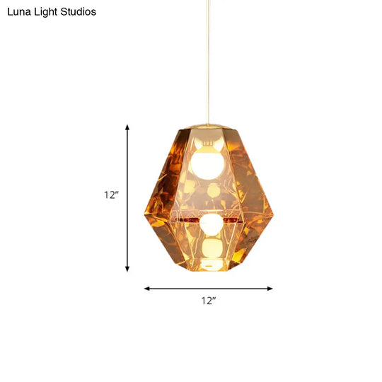 Diamond Pendant Glass Ceiling Light With Clear/Amber Shade – Modern Post-Modern Design 1-Light