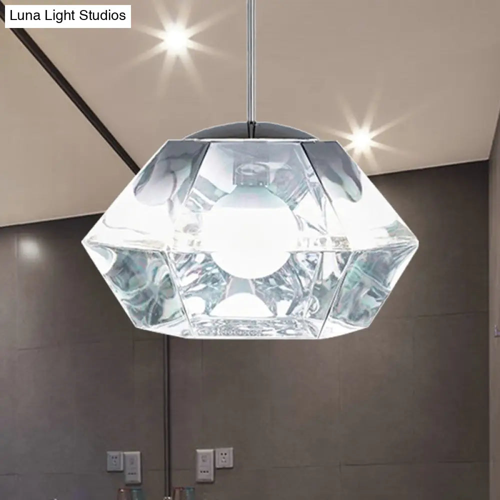 Diamond Pendant Glass Ceiling Light With Clear/Amber Shade – Modern Post-Modern Design 1-Light