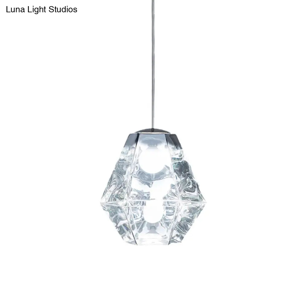 Diamond Pendant Lighting: Post-Modern Glass Ceiling Light With Linear/Stout Shade - Clear/Amber