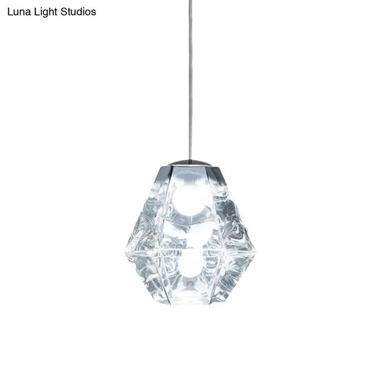 Diamond Pendant Lighting: Post-Modern Glass Ceiling Light With Linear/Stout Shade - Clear/Amber