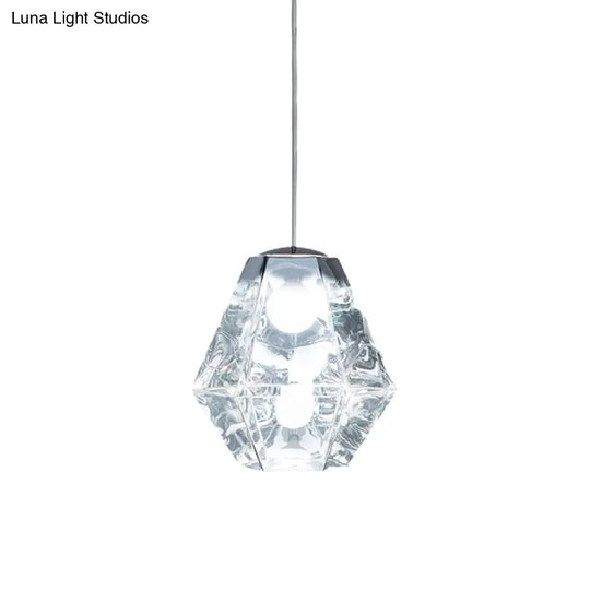 Diamond Pendant Glass Ceiling Light With Clear/Amber Shade – Modern Post-Modern Design 1-Light