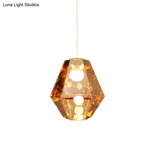 Diamond Pendant Lighting: Post-Modern Glass Ceiling Light With Linear/Stout Shade - Clear/Amber