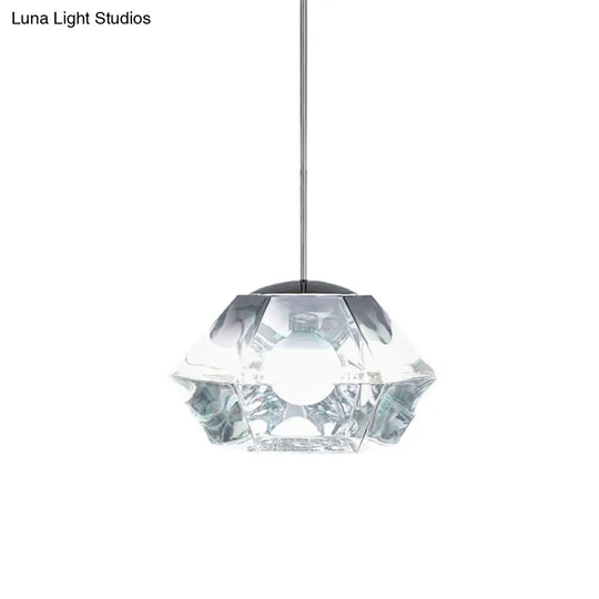 Diamond Pendant Lighting: Post-Modern Glass Ceiling Light With Linear/Stout Shade - Clear/Amber