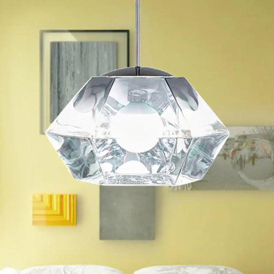 Diamond Pendant Glass Ceiling Light With Clear/Amber Shade – Modern Post-Modern Design 1-Light