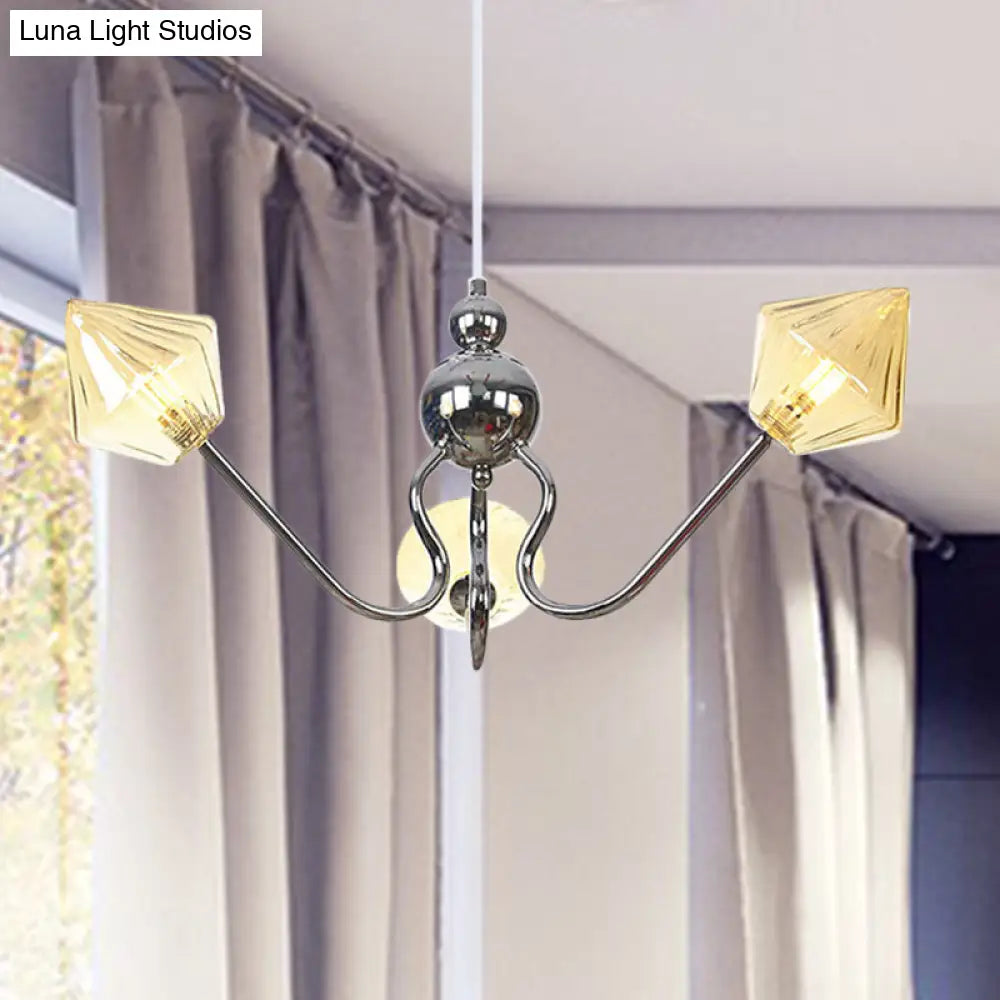 Diamond Pendant Lighting For Farmhouse With Amber/Clear Glass - 3 Lights Chandelier Lamp In