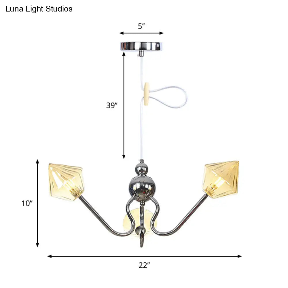 Diamond Pendant Lighting For Farmhouse With Amber/Clear Glass - 3 Lights Chandelier Lamp In