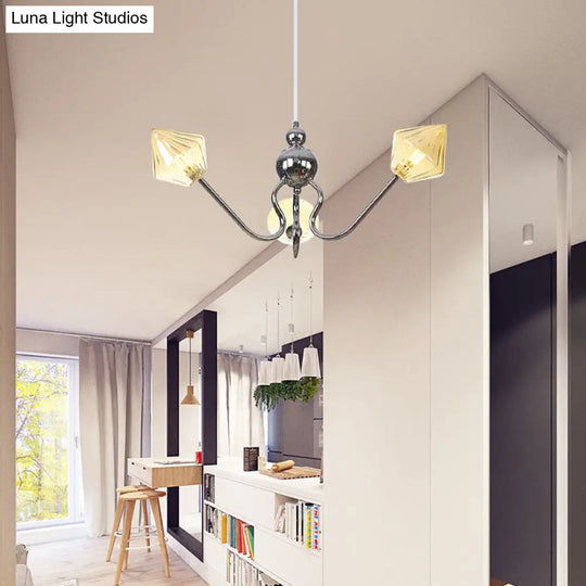 Diamond Pendant Lighting For Farmhouse With Amber/Clear Glass - 3 Lights Chandelier Lamp In