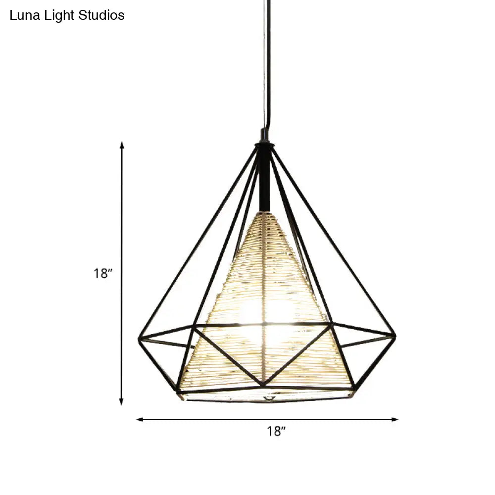 Diamond Rattan Hanging Pendant Light - Modern 1 Beige Ceiling For Kitchen Island 15’/18’/19.5’ Wide