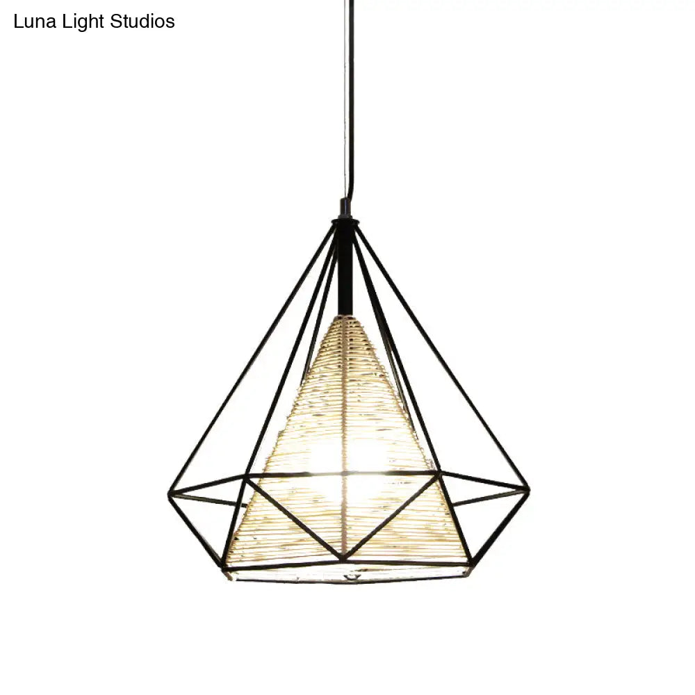 Diamond Rattan Hanging Pendant Light - Modern 1 Beige Ceiling For Kitchen Island 15’/18’/19.5’ Wide