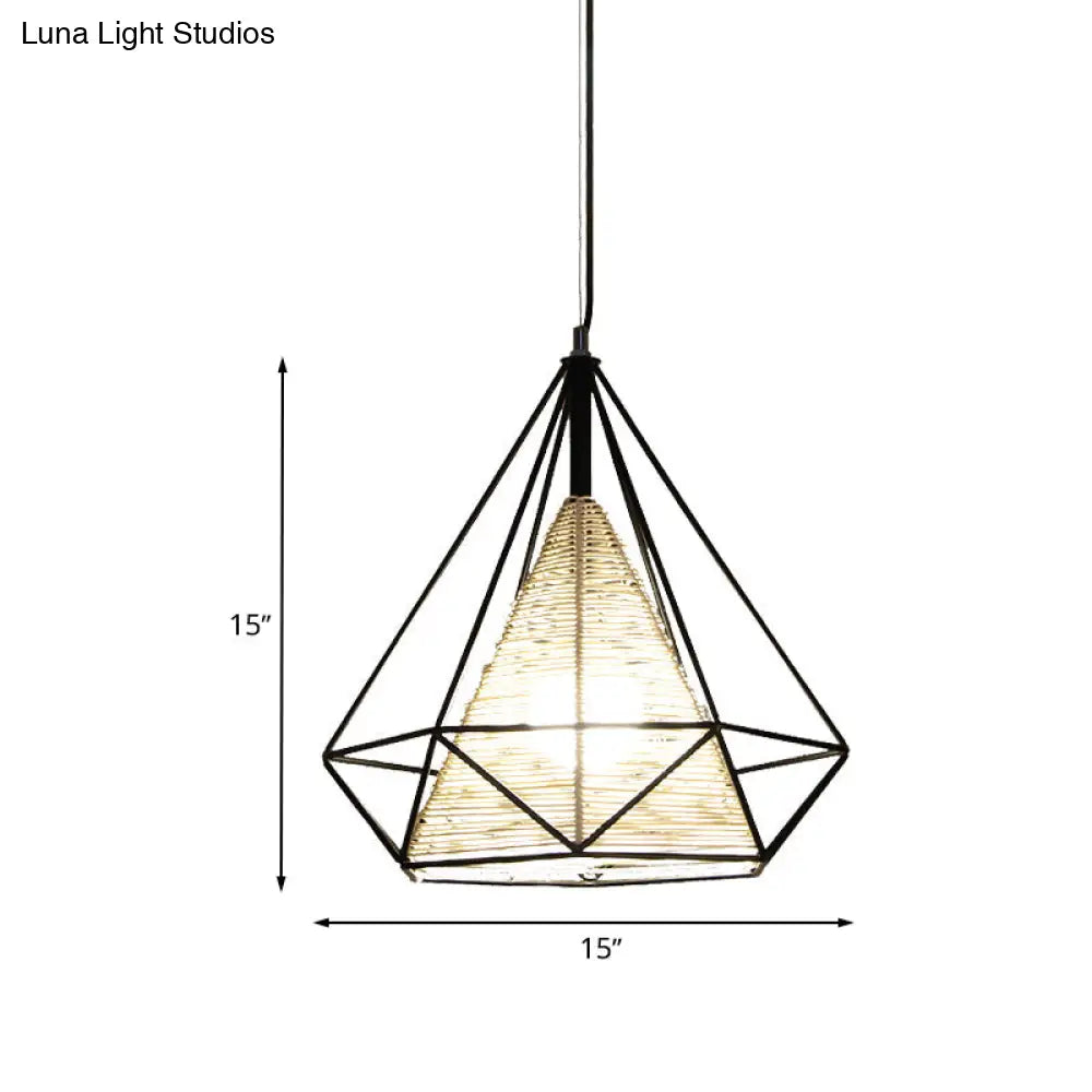 Modern Beige Diamond Rattan Hanging Pendant Light - Available In 15 18 And 19.5 Width Ideal For