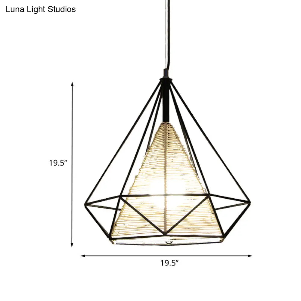 Diamond Rattan Hanging Pendant Light - Modern 1 Beige Ceiling For Kitchen Island 15’/18’/19.5’ Wide