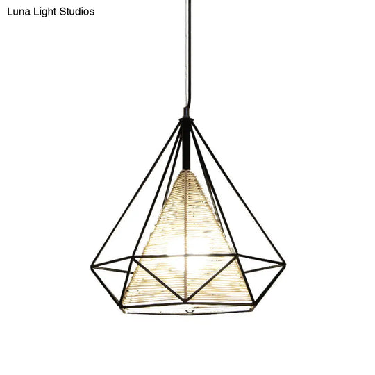 Modern Beige Diamond Rattan Hanging Pendant Light - Available In 15 18 And 19.5 Width Ideal For