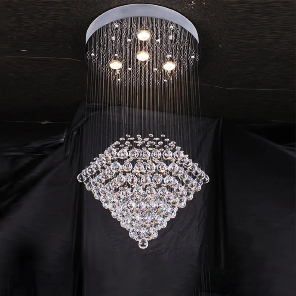 Diamond Shaped Ceiling Light In Contemporary Satin Nickel With Crystal Flush Mount