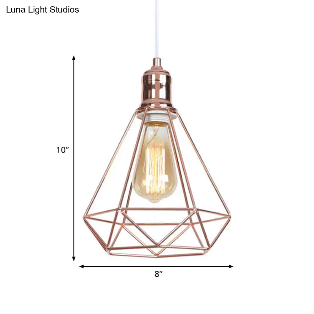 Diamond-Shaped Rose Gold Pendant Light - Industrial Head Coffee Shop Ceiling Fixture