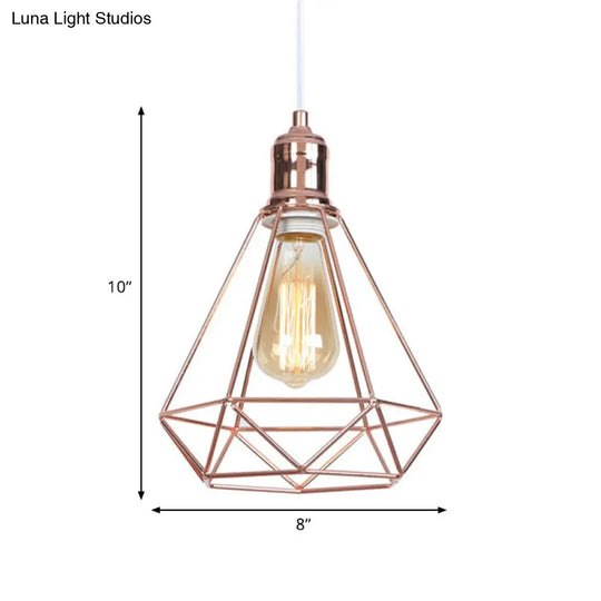 Diamond-Shaped Rose Gold Pendant Light - Industrial Head Coffee Shop Ceiling Fixture