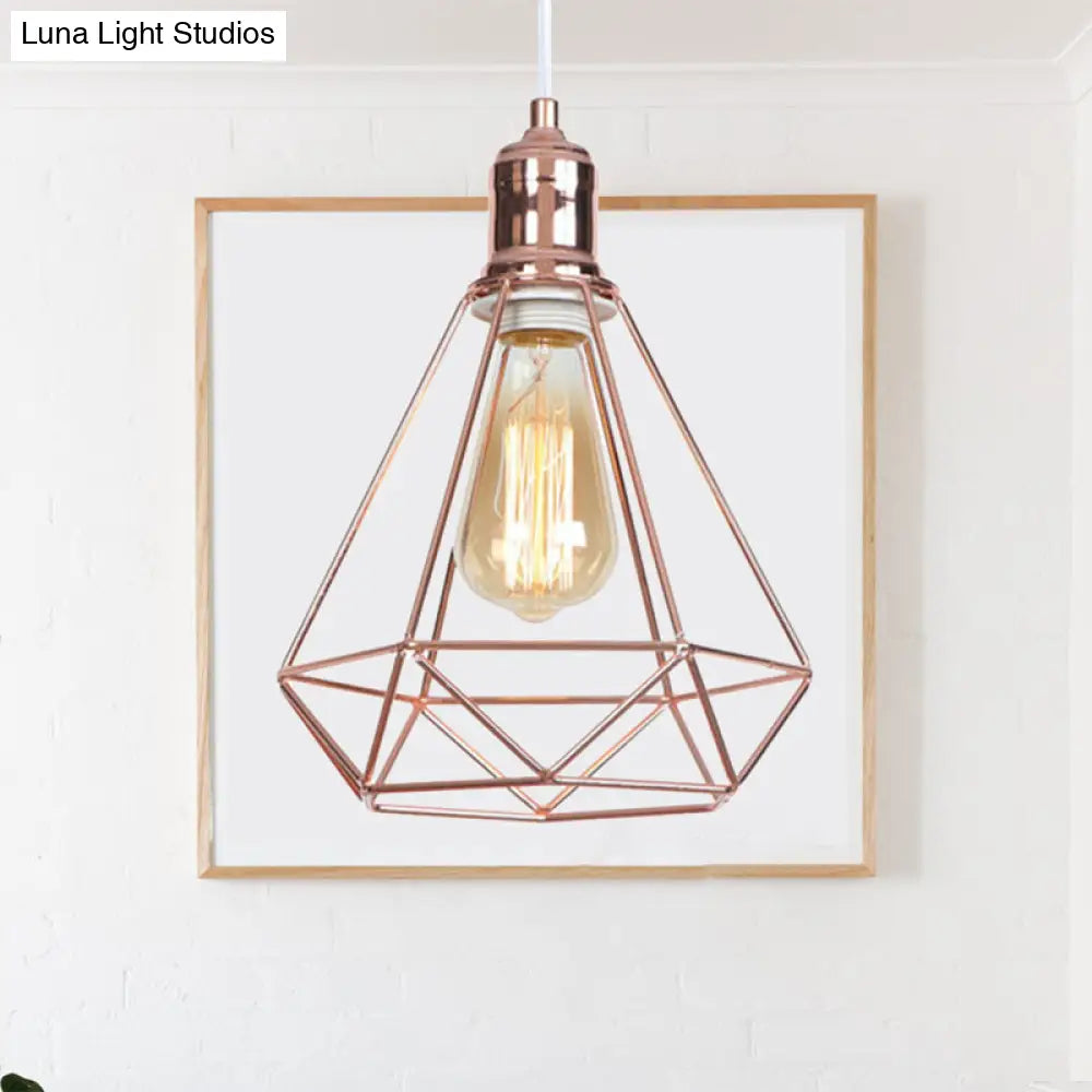 Diamond-Shaped Rose Gold Pendant Light - Industrial Head Coffee Shop Ceiling Fixture