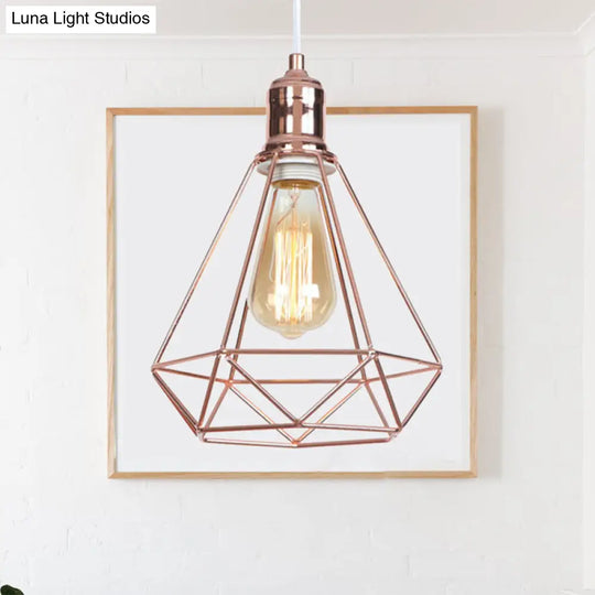 Diamond-Shaped Rose Gold Pendant Light - Industrial Head Coffee Shop Ceiling Fixture