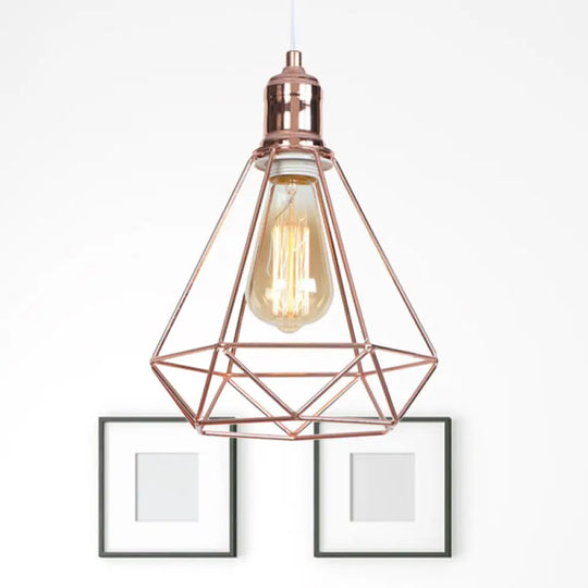 Diamond-Shaped Rose Gold Pendant Light - Industrial Head Coffee Shop Ceiling Fixture