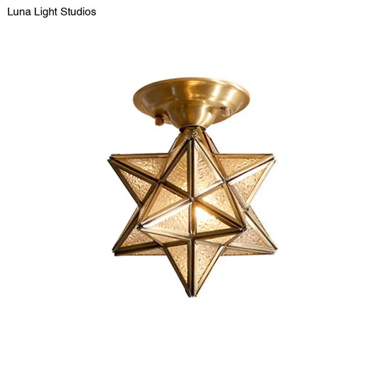 Diamond/Star Traditional Bedroom Ceiling Light - Transparent Glass 1-Light Brass Flushmount