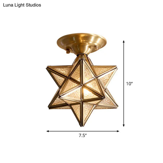 Diamond/Star Traditional Bedroom Ceiling Light - Transparent Glass 1-Light Brass Flushmount