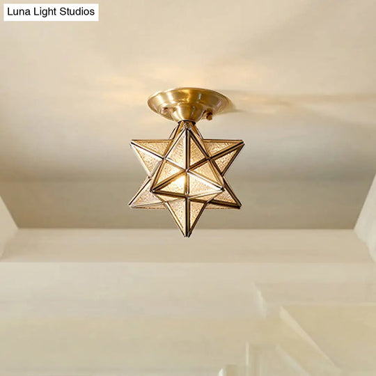 Diamond/Star Traditional Bedroom Ceiling Light - Transparent Glass 1-Light Brass Flushmount