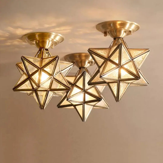 Diamond/Star Traditional Bedroom Ceiling Light - Transparent Glass 1-Light Brass Flushmount / Star