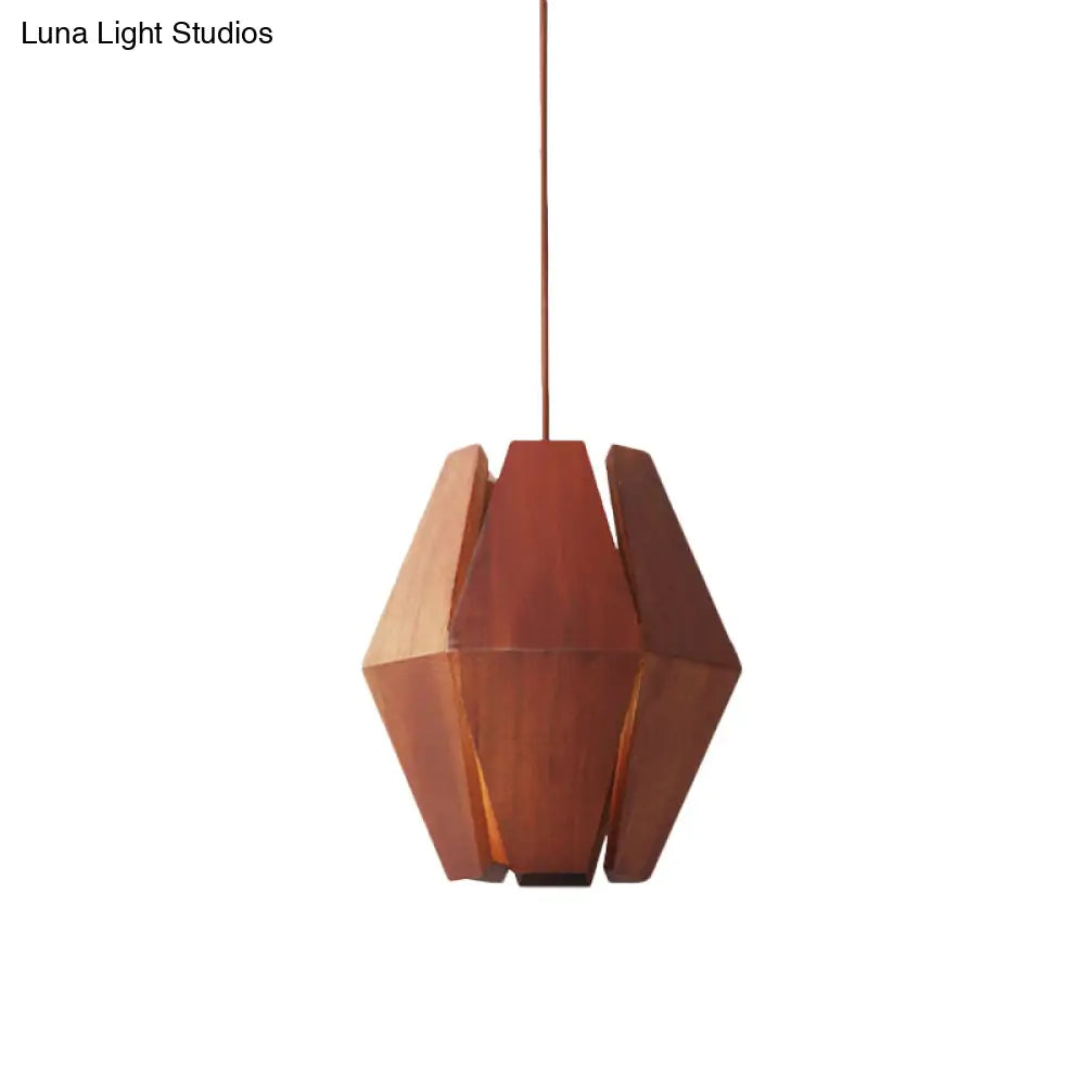 Diamond Wood Hanging Light: Asian 1 Head Red Brown Ceiling Lamp For Dining Table