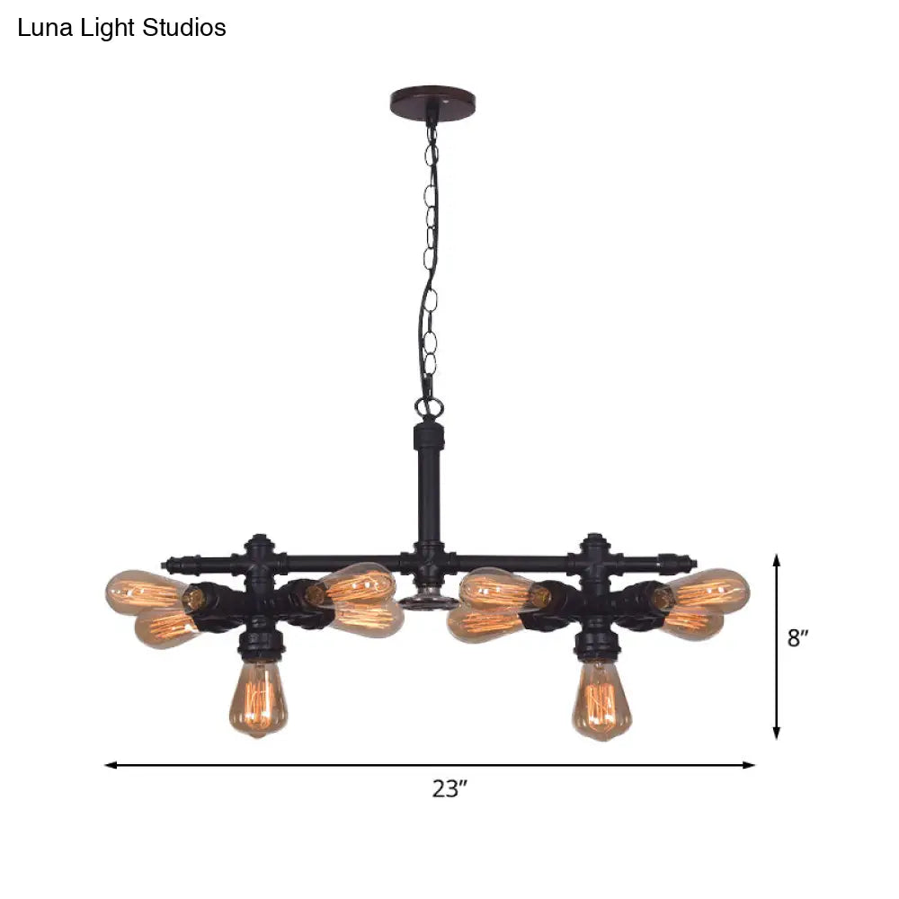 Diana - Vintage 10 Bulbs Iron Ceiling Chandelier Black Radial Pipe Living Room Suspended Pendant