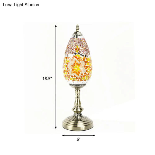 Diane - Antique Orange/Red 1 Bulb Table Light Stained Art Glass Teardrop Plug In Nightstand Lamp