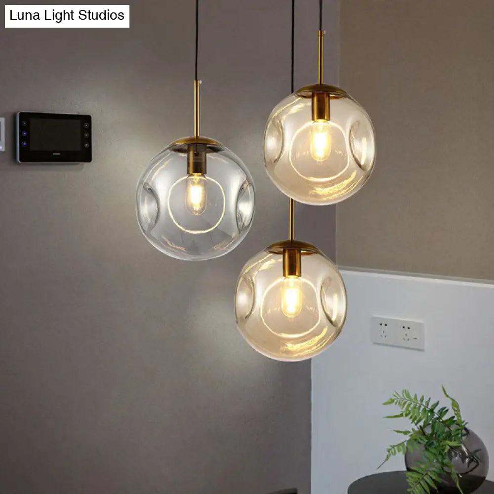 Dimpled Glass Ball Suspension Pendant Lamp - Modern 1 Bulb Ceiling Lighting For Dining Room