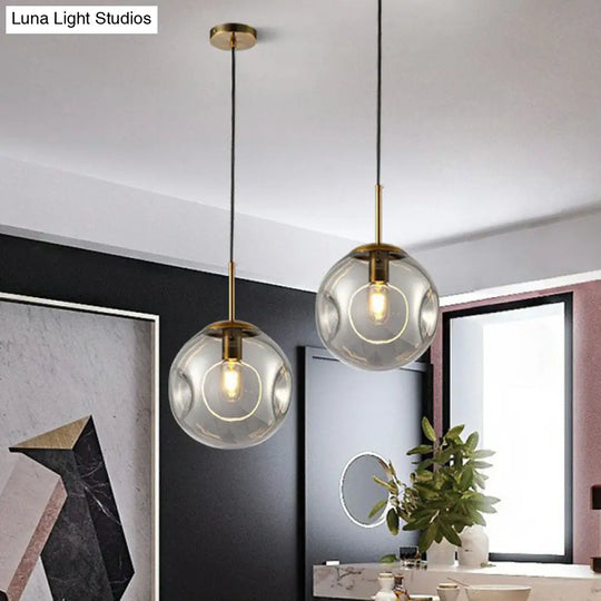 Dimpled Glass Ball Suspension Pendant Lamp - Modern 1 Bulb Ceiling Lighting For Dining Room