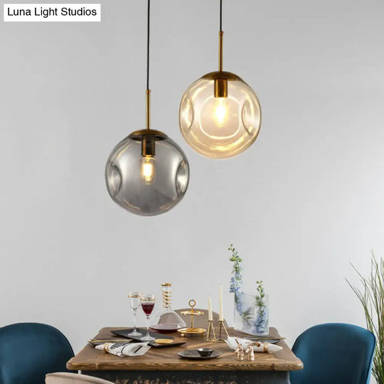 Dimpled Glass Ball Suspension Pendant Lamp - Modern 1 Bulb Ceiling Lighting For Dining Room