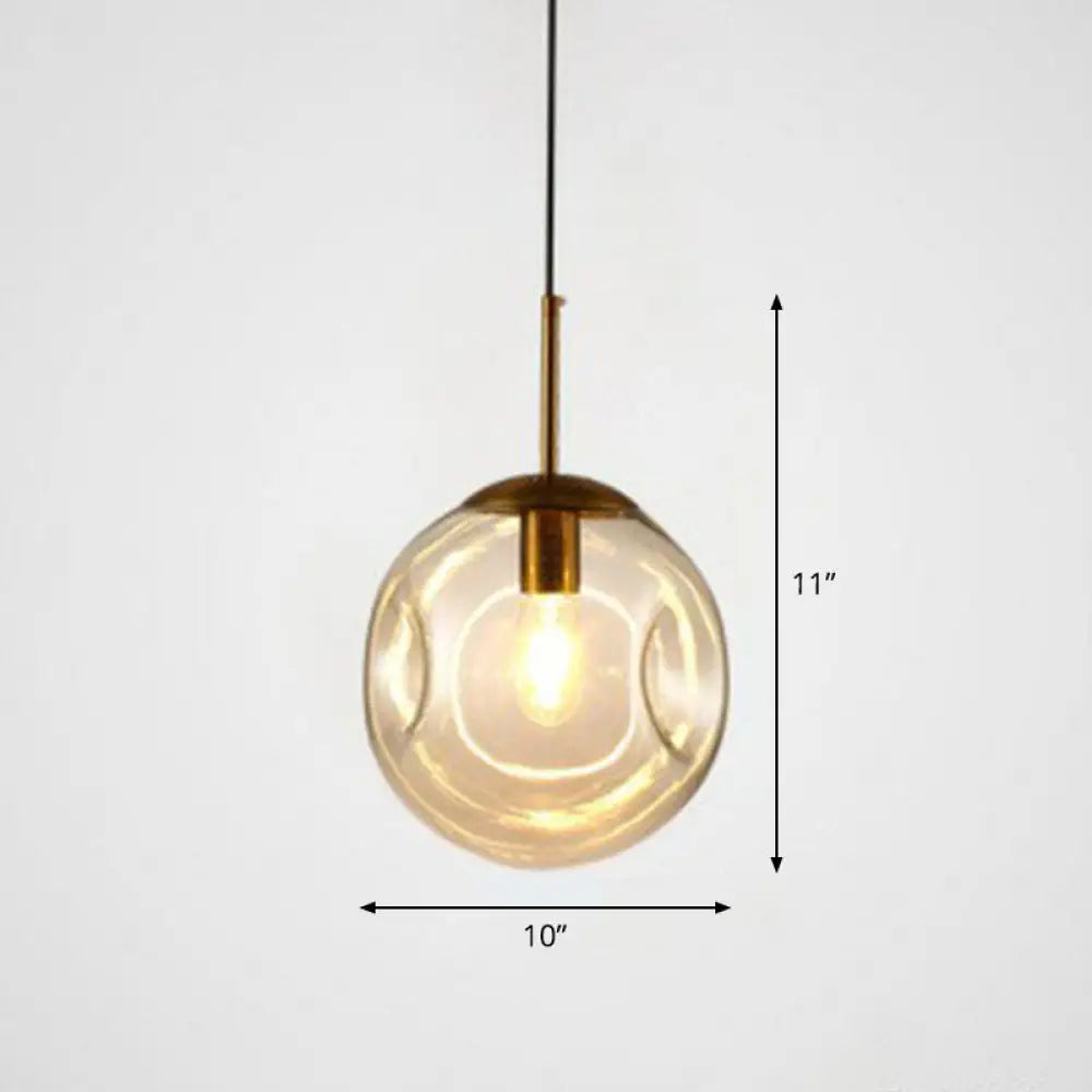 Dimpled Glass Ball Suspension Pendant Lamp - Modern 1 Bulb Ceiling Lighting For Dining Room Amber