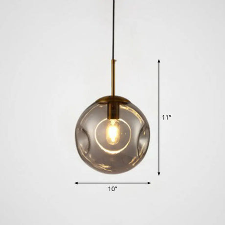 Dimpled Glass Ball Suspension Pendant Lamp - Modern 1 Bulb Ceiling Lighting For Dining Room Smoke