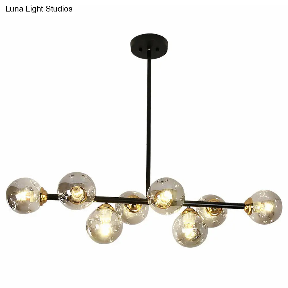 Dimpled Glass Linear Island Pendant Light With 8-Bulbs For Minimalist Dining Room