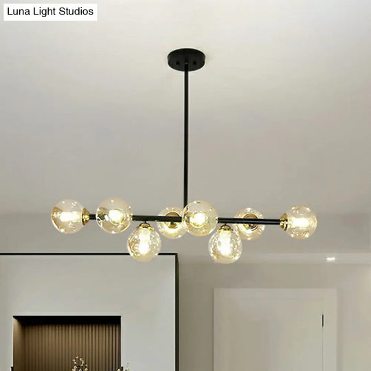 Dimpled Glass Linear Island Pendant Light With 8-Bulbs For Minimalist Dining Room