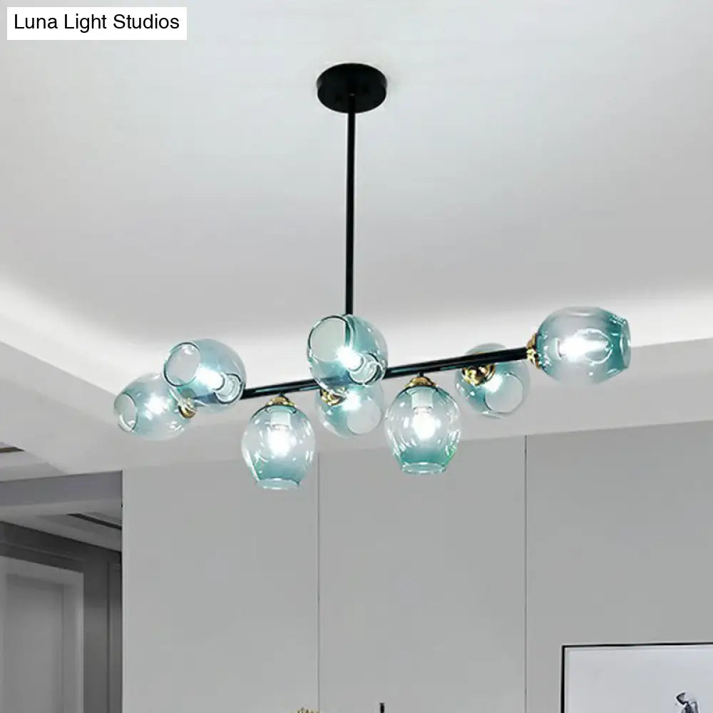 Dimpled Glass Linear Ceiling Light: 8-Bulb Minimalist Pendant For Dining Room & Island