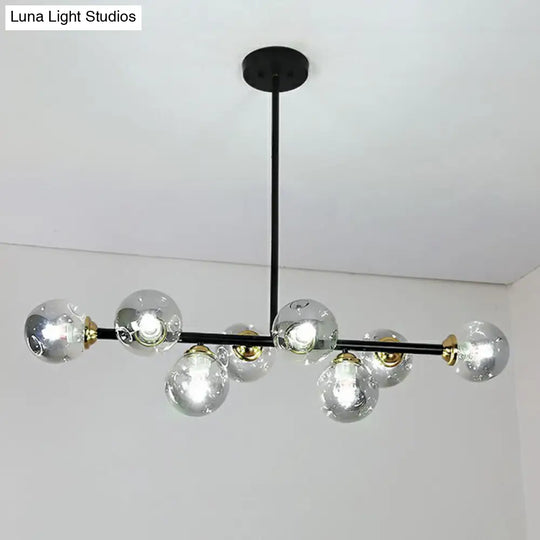 Dimpled Glass Linear Ceiling Light: 8-Bulb Minimalist Pendant For Dining Room & Island Smoke Gray