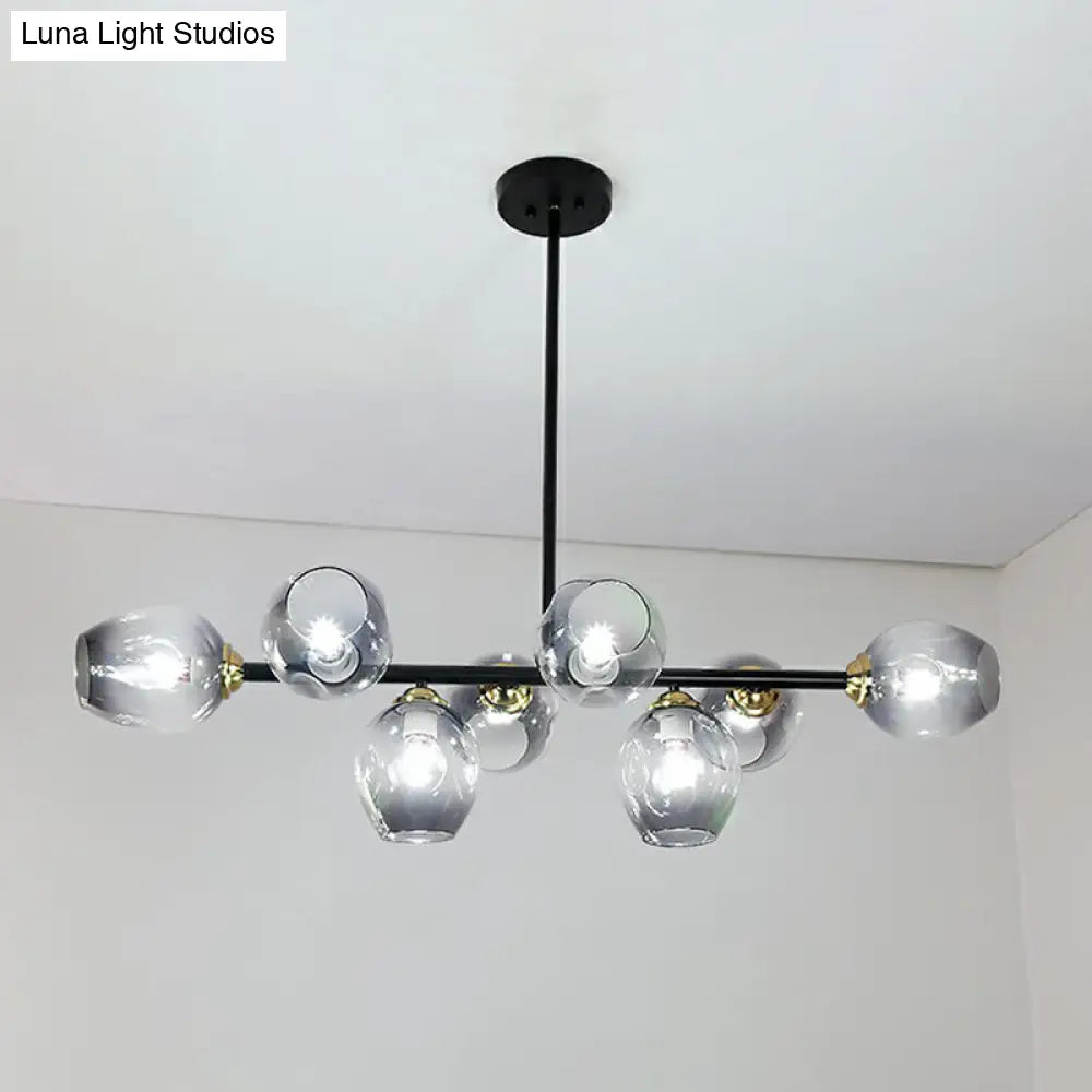 Dimpled Glass Linear Ceiling Light: 8-Bulb Minimalist Pendant For Dining Room & Island Grey