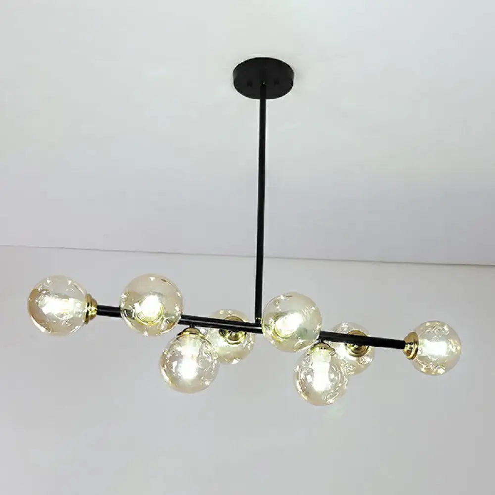 Dimpled Glass Linear Island Pendant Light With 8-Bulbs For Minimalist Dining Room Amber