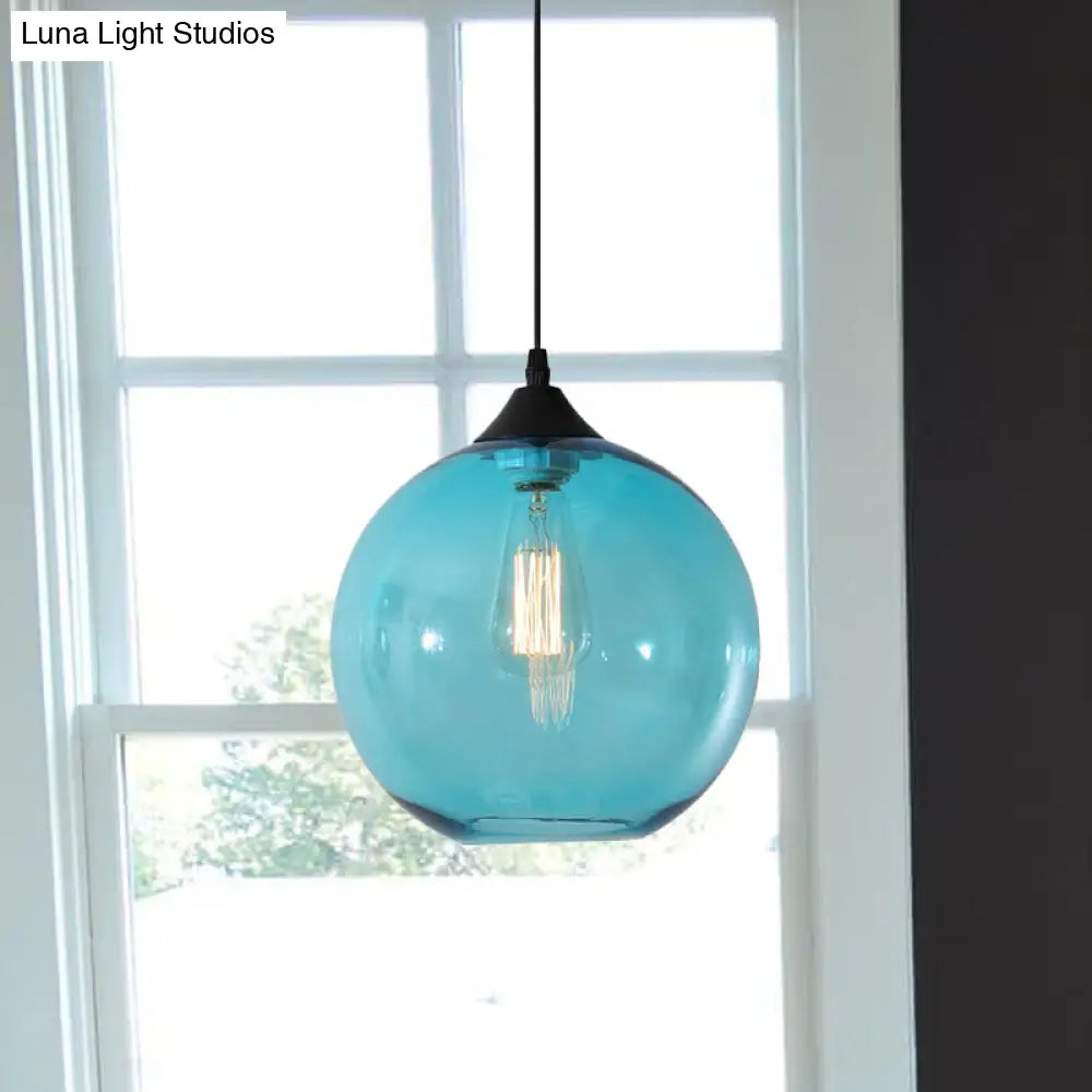 Macaron Glass Pendant Ceiling Light - Clear/Coffee/Red Dining Room Hanging Lamp Kit Sky Blue