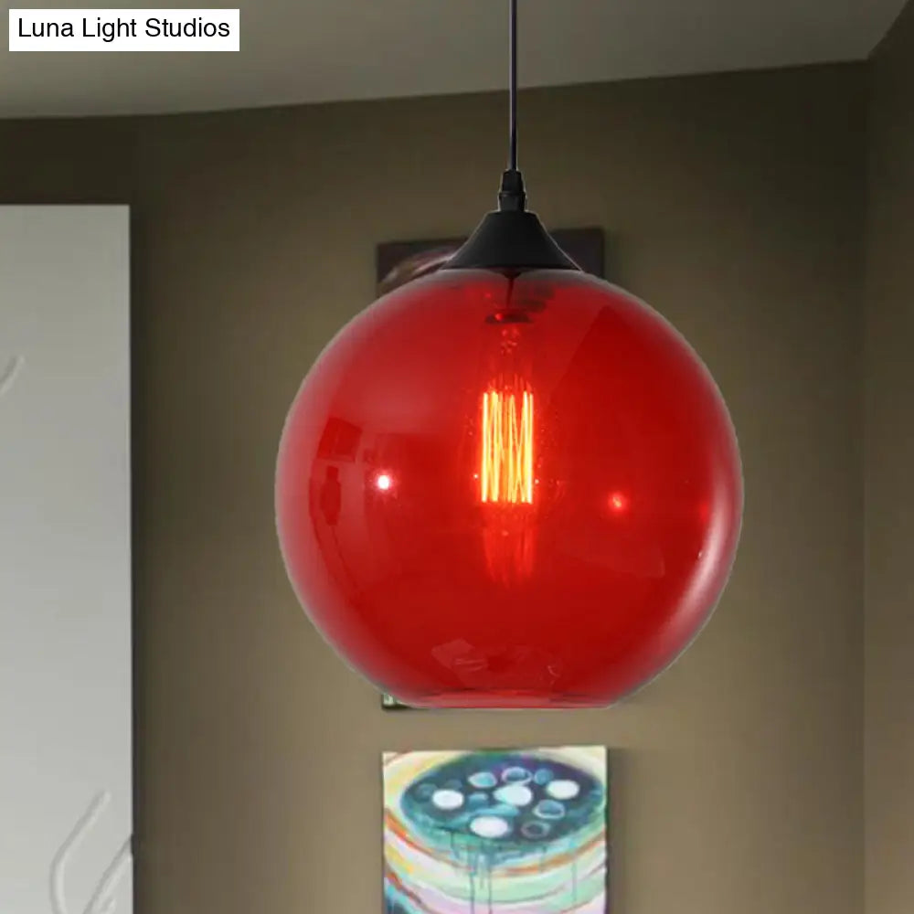 Dining Room Globe Pendant Ceiling Light - Macaron Glass Clear/Coffee/Red 1 Head Hanging Lamp