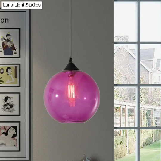 Dining Room Globe Pendant Ceiling Light - Macaron Glass Clear/Coffee/Red 1 Head Hanging Lamp