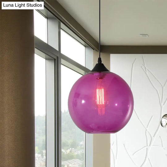 Macaron Glass Pendant Ceiling Light - Clear/Coffee/Red Dining Room Hanging Lamp Kit Purple