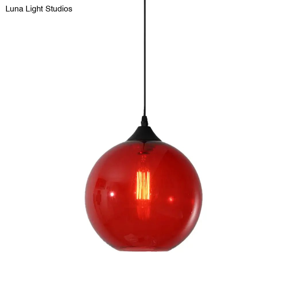 Dining Room Globe Pendant Ceiling Light - Macaron Glass Clear/Coffee/Red 1 Head Hanging Lamp